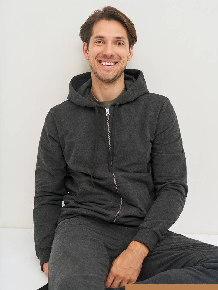 Herren-Kapuzenjacke aus Bio-Baumwollfleece mit Reißverschluss für den Großhandel von linenease