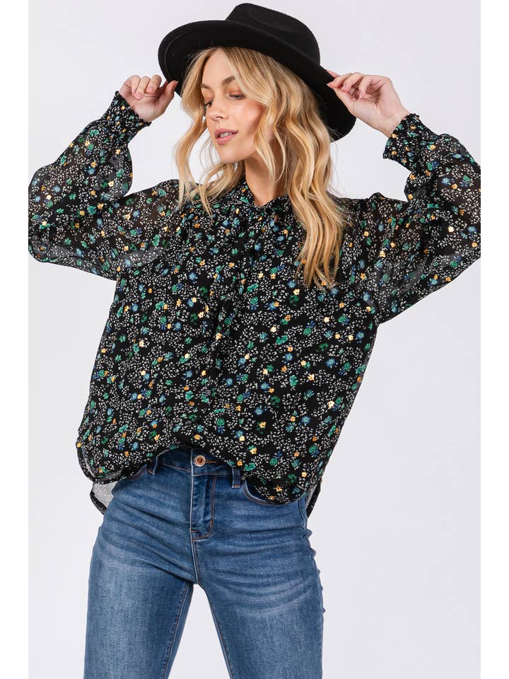 Sage + Fig - Wholesale Blouse - Women's - TIE NECK LONG SLEEVES FLORAL PRINT BLOUSE (ST71038)11