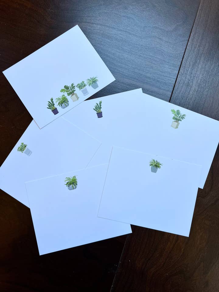 Boksesæt med seks notekort - potteplanter for engroshandel hos PriyaOriginalsArt