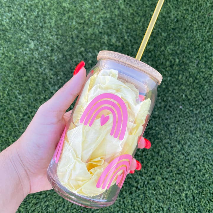 Boho Pink Rainbow Beer Glass Can 16 Oz for wholesale by Valudesign