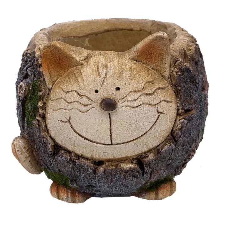 Faux Wood Whimsical Cat Planter, MGO for wholesale by Esschert Design USA