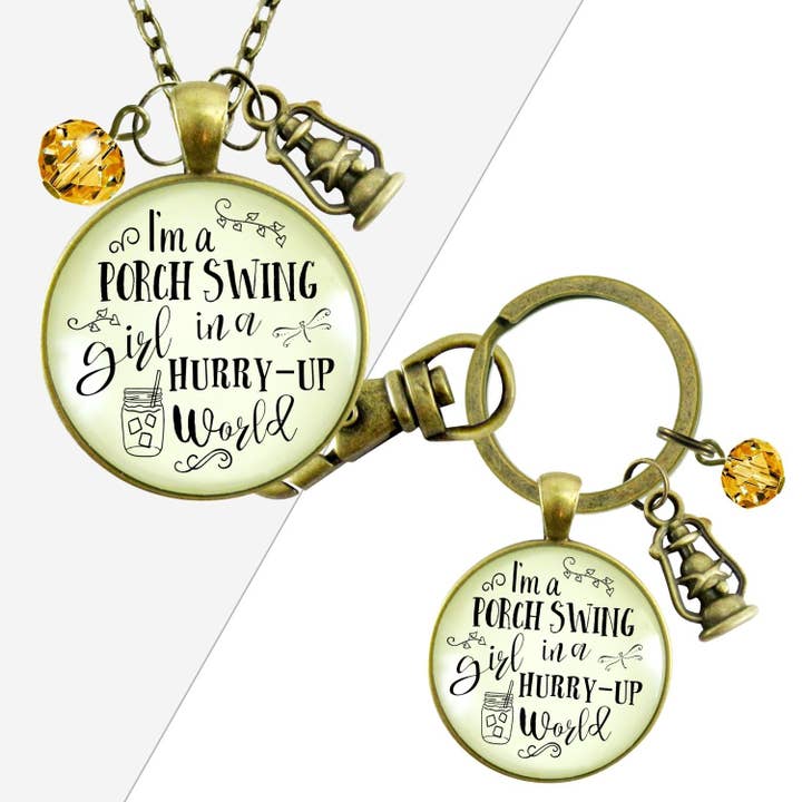 I'm a Porch Swing Girl Boho Necklace Keychain Southern Life for wholesale by Gutsy Goodness