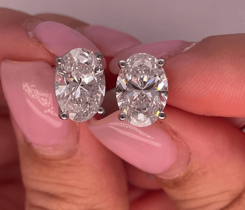 Lifetime Jewelers - Wholesale Stud/Post Earrings - 4 Ct Oval Lab Grown Diamond Stud Earrings 14k White Gold  1