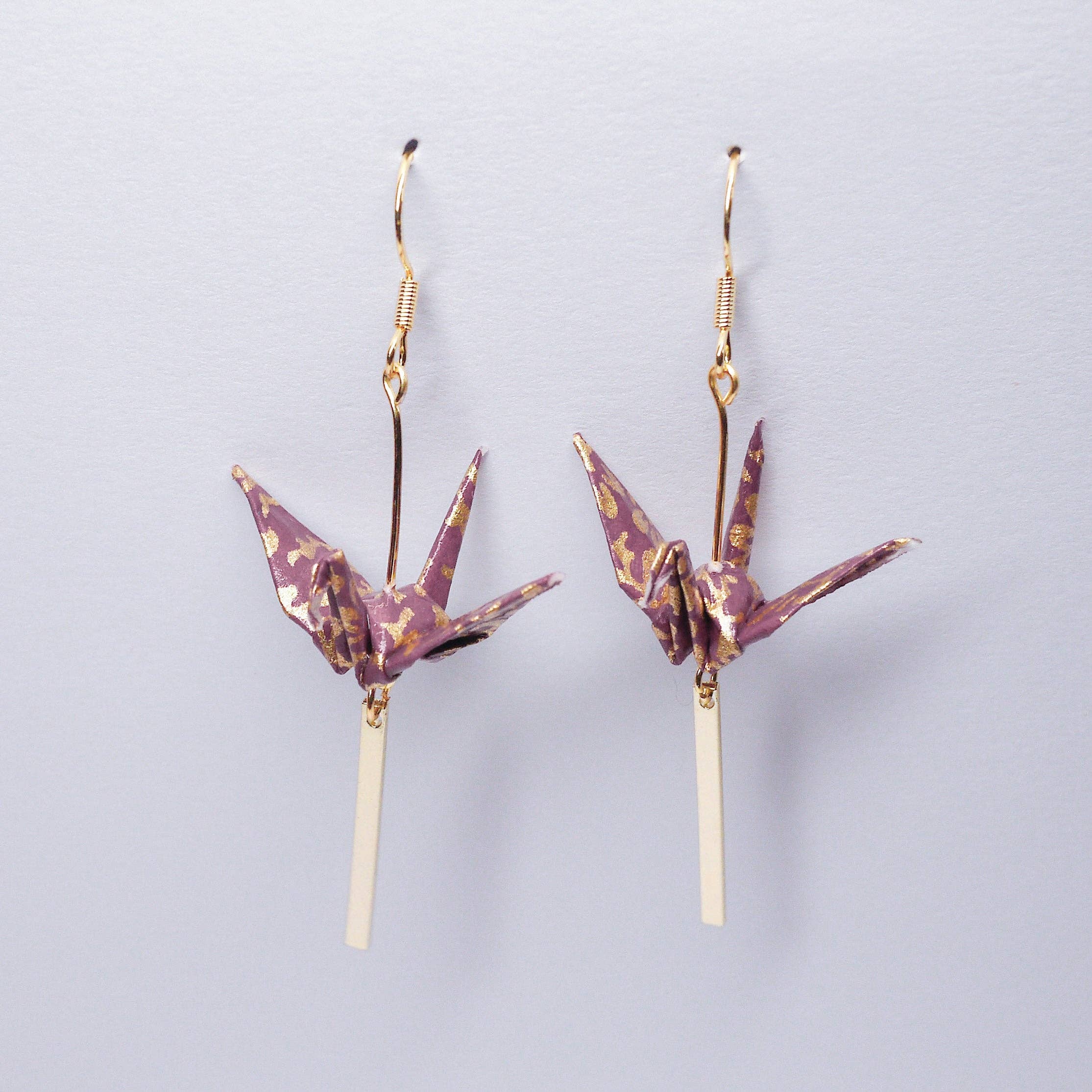 Kamyi.Art Origami Designs - Wholesale Dangle Earrings - Crane and Bar Earrings in Gold10