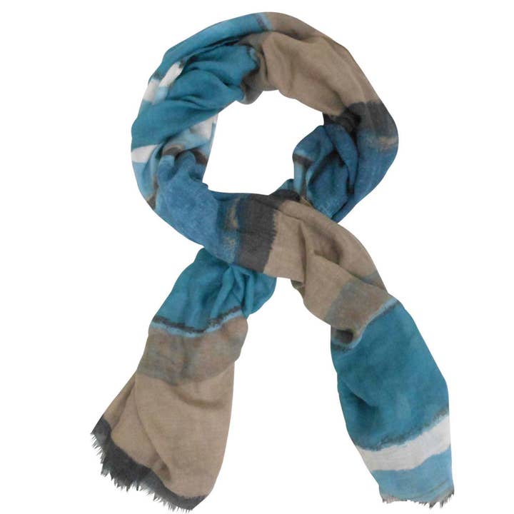 Blauw/grijs gestreepte viscose sjaal voor wholesale door Status Collections