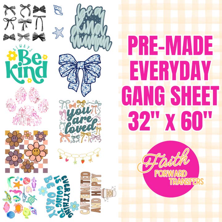 Premade Everyday Gang Sheet for wholesale by Faith Forward Transfers