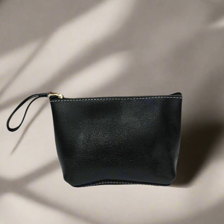 MBH Leather - Wholesale Makeup/Cosmetic Bag - ReLeather Makeup Bag- Black