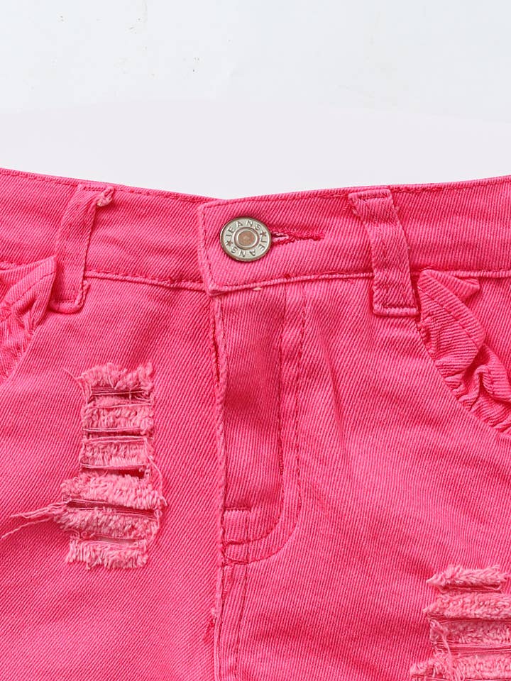 sassy kids palace - Vente Short – enfant - Short en jean à volants rose vieilli pour enfants1