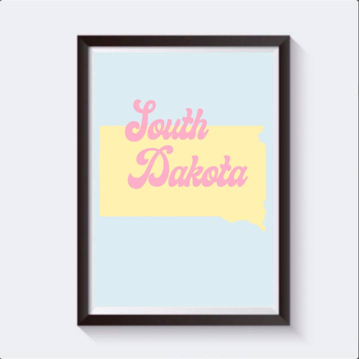 South Dakota Retro Map Travel Print - Available in 6 sizes for wholesale by 2 Sisters