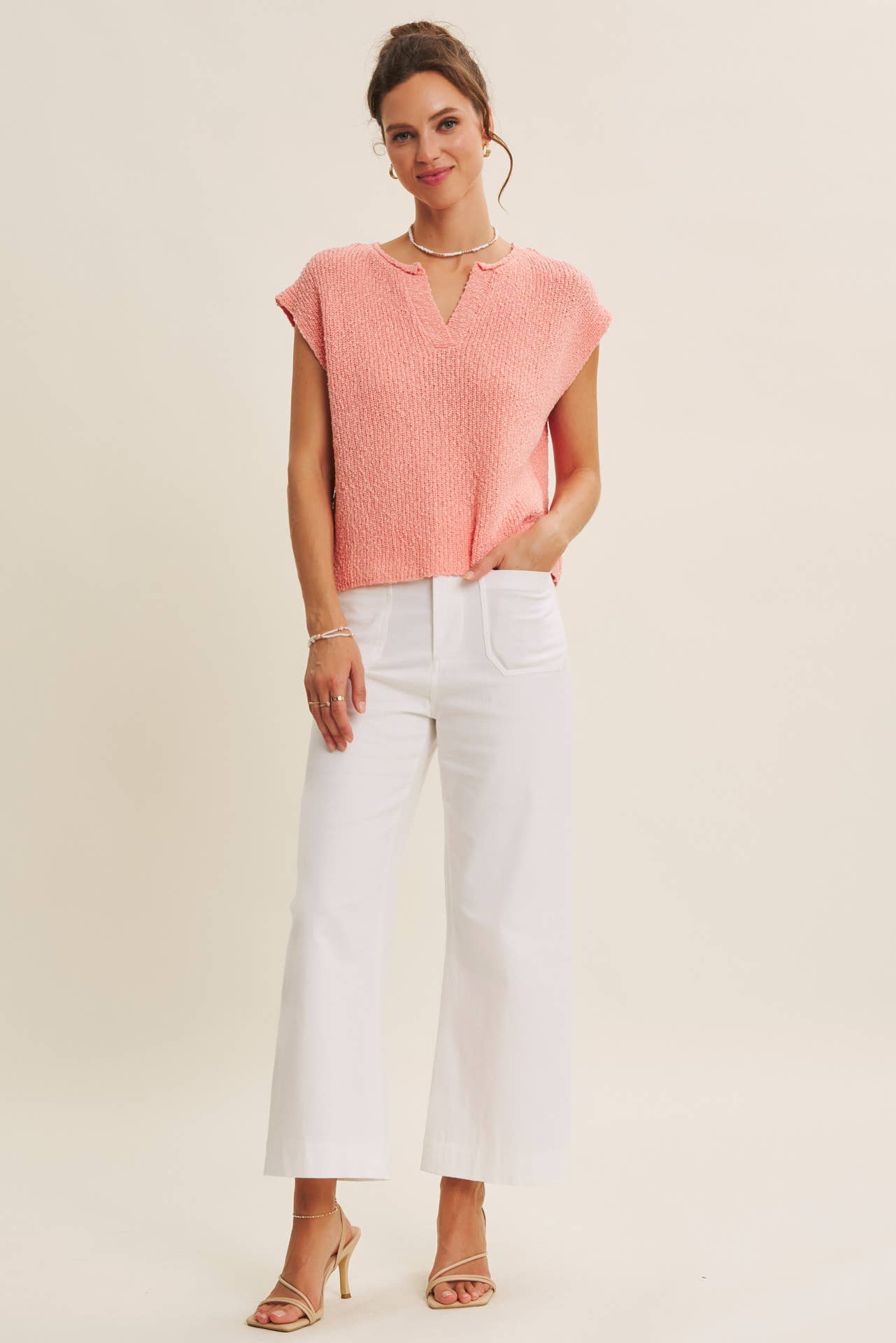 in february - Wholesale Knit Sweater - Women's - RELAXED FIT SLUB KNIT SWEATER TOP WITH SPLIT NECK20