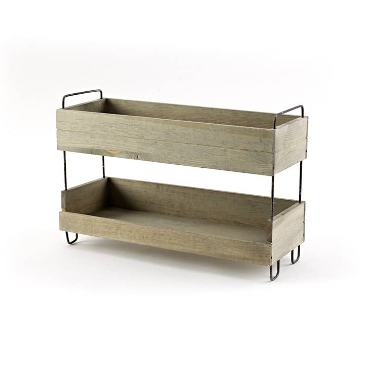 Gadsby – wholesale Retailer display stand/case – Slim 2-Tier Wood & Wire Stand - Open Front - Retail Display