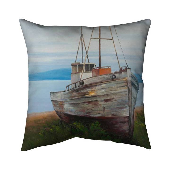 Coastal Pillow | Old Abandoned Boat | Home Decor Accent for wholesale by BEGIN HOME DECOR