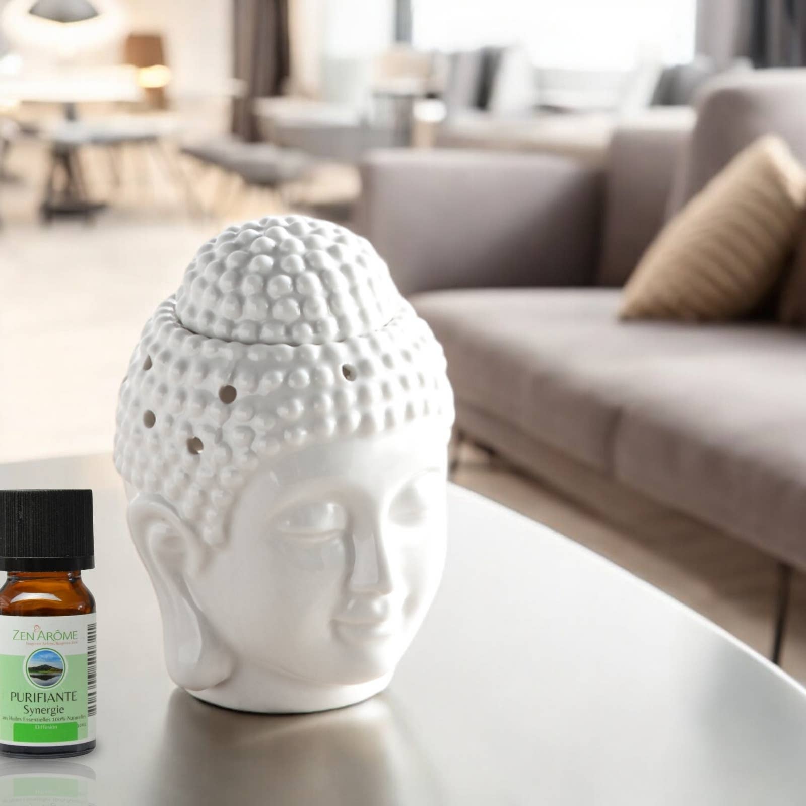 Zen'Arôme – Engroshandel Stearinlys/lysestage – Hvid buddhahoved i keramik til olie og duft - Dhyana6