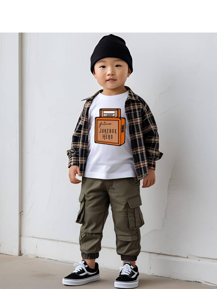 Maglietta per bambini Future Jukebox Hero Retro Rock anni '80 per la vendita all'ingrosso da parte di Heyday Press