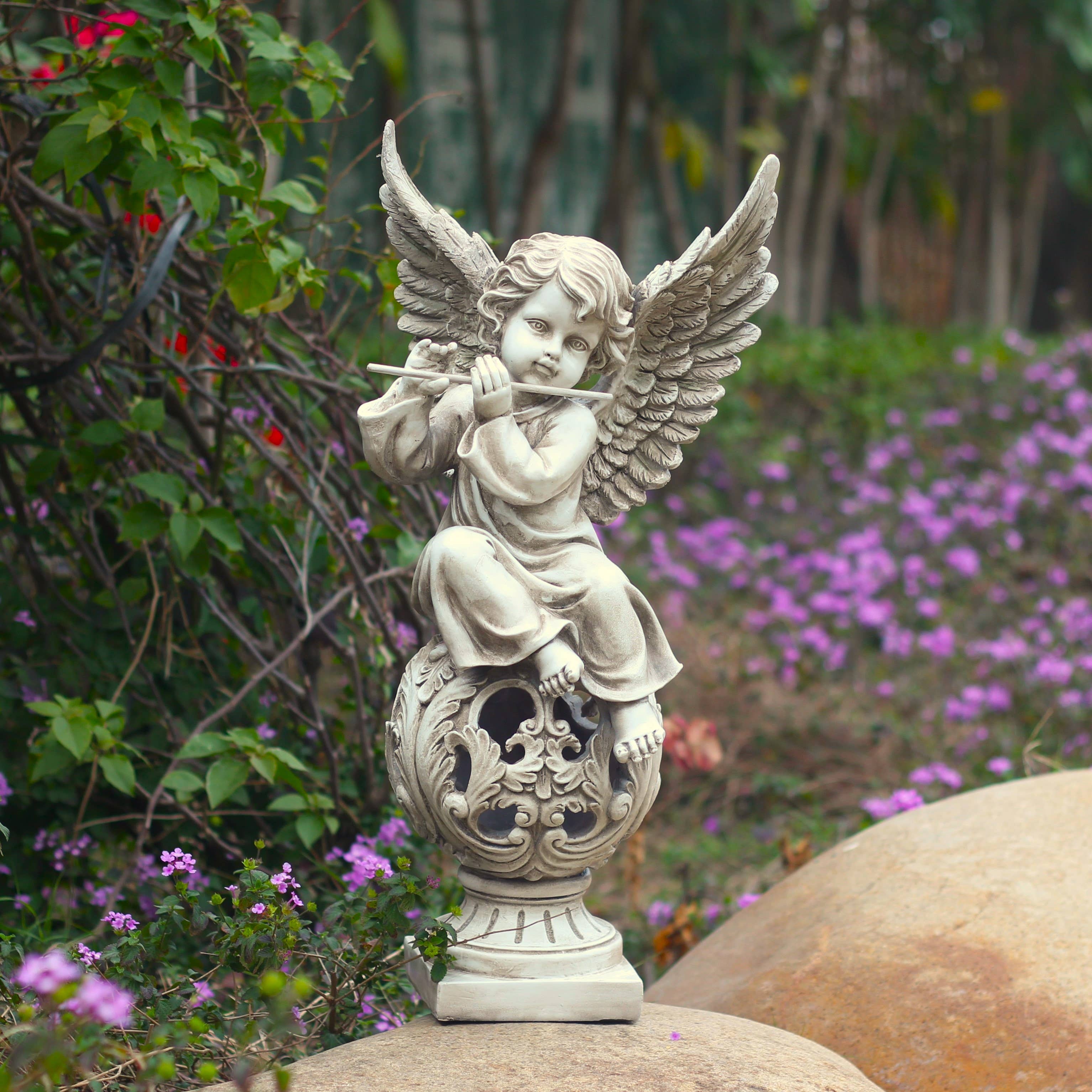 Zaer Ltd. International - Wholesale Outdoor Ornament/Decor - 24" Tall Cherubs on Ornate Pedestals- 2PC/Set2
