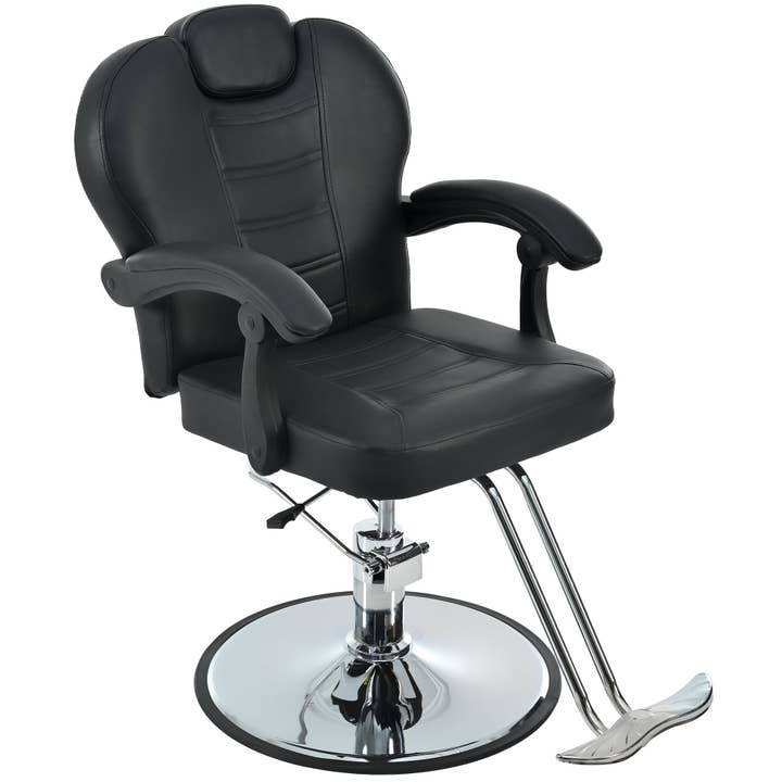 Classic Reclining Barber Chair Salon Chair For Hair Stylist With Heavy Duty Hydraulic Pump, 360 Rotation, Tattoo Chair Shampoo Beauty Salon Equipment, Max Load Weight 330 Lbs, Black Black Metal for wholesale by Orange County Decor