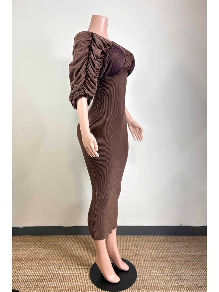 Dalia Studio - Wholesale Dress - Women's - MINERAL WASH ULTRA RUCHED CONTRAST MIDI DRESS18