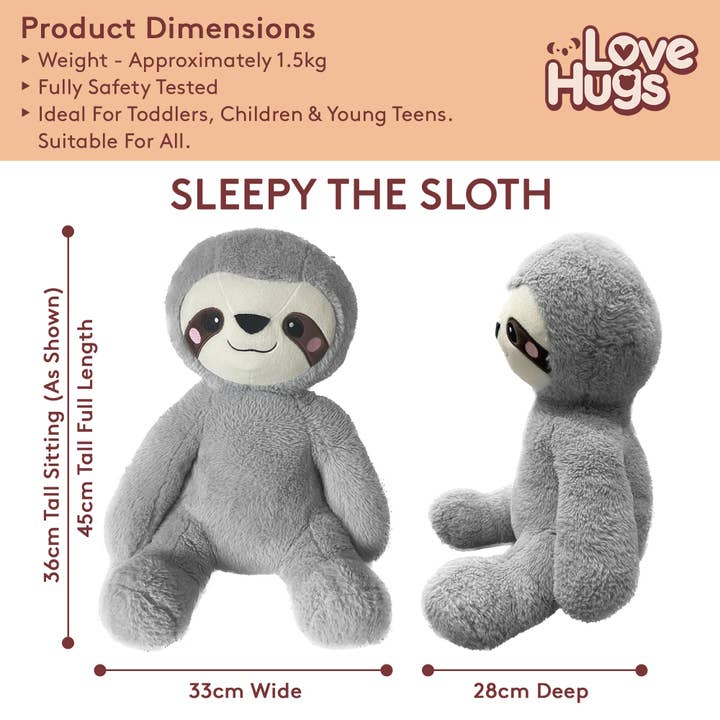 LoveHugs - Vente Peluche – enfant et bébé - Peluche lestée de 1,5 kg pour l'anxiété - Peluche pondérée par paresseux