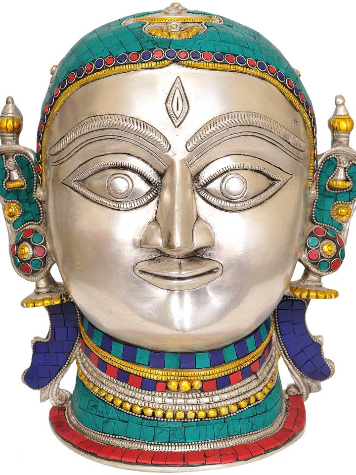 Maschera della dea Parvati dell'Himachal, 25,4 cm, in ottone per la vendita all'ingrosso da parte di Exotic India Art