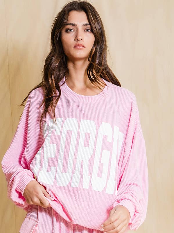 BUCKETLIST - Wholesale Graphic Sweatshirt - Women's - T1770C  Georgia Comfy Oversize Graphic Sweatshirt, Gameday1