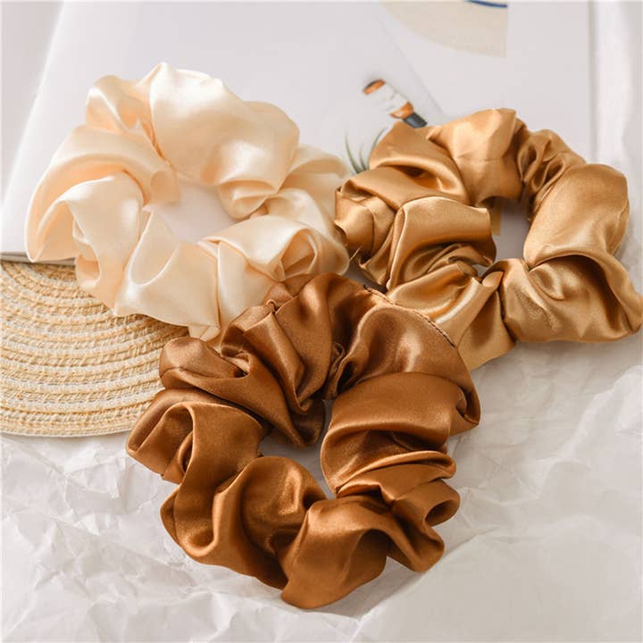 ACCITY - Wholesale Scrunchie - Women's - COFFEE COLOR SILK SCRUNCHIES_CWAHA0343