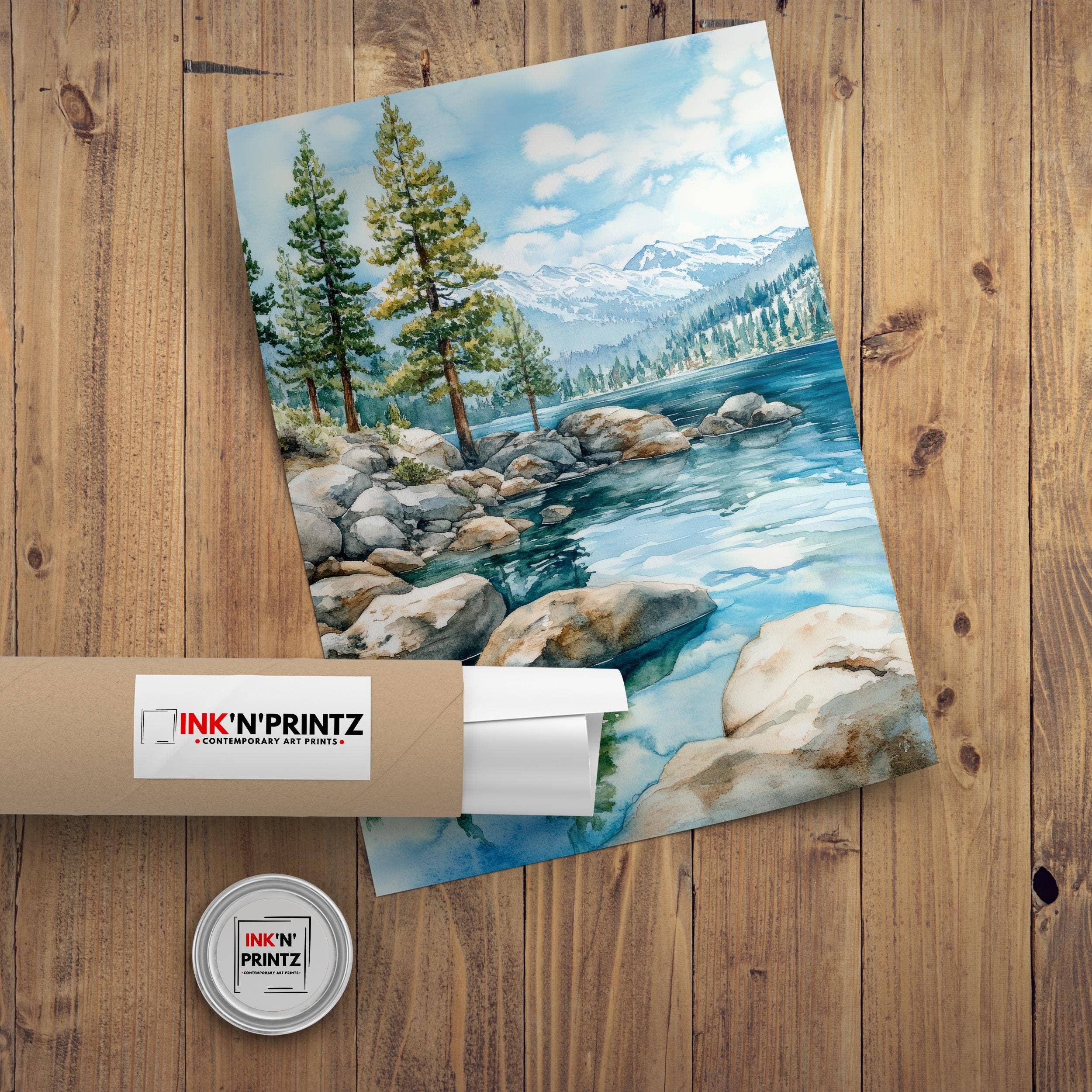 InkNPrintz – wholesale Art print – Lake Tahoe Watercolor Painting Lake Tahoe Landscape Art Watercolor Nature Poster Scenic Lake Tahoe Art Mountain Lake Decor3