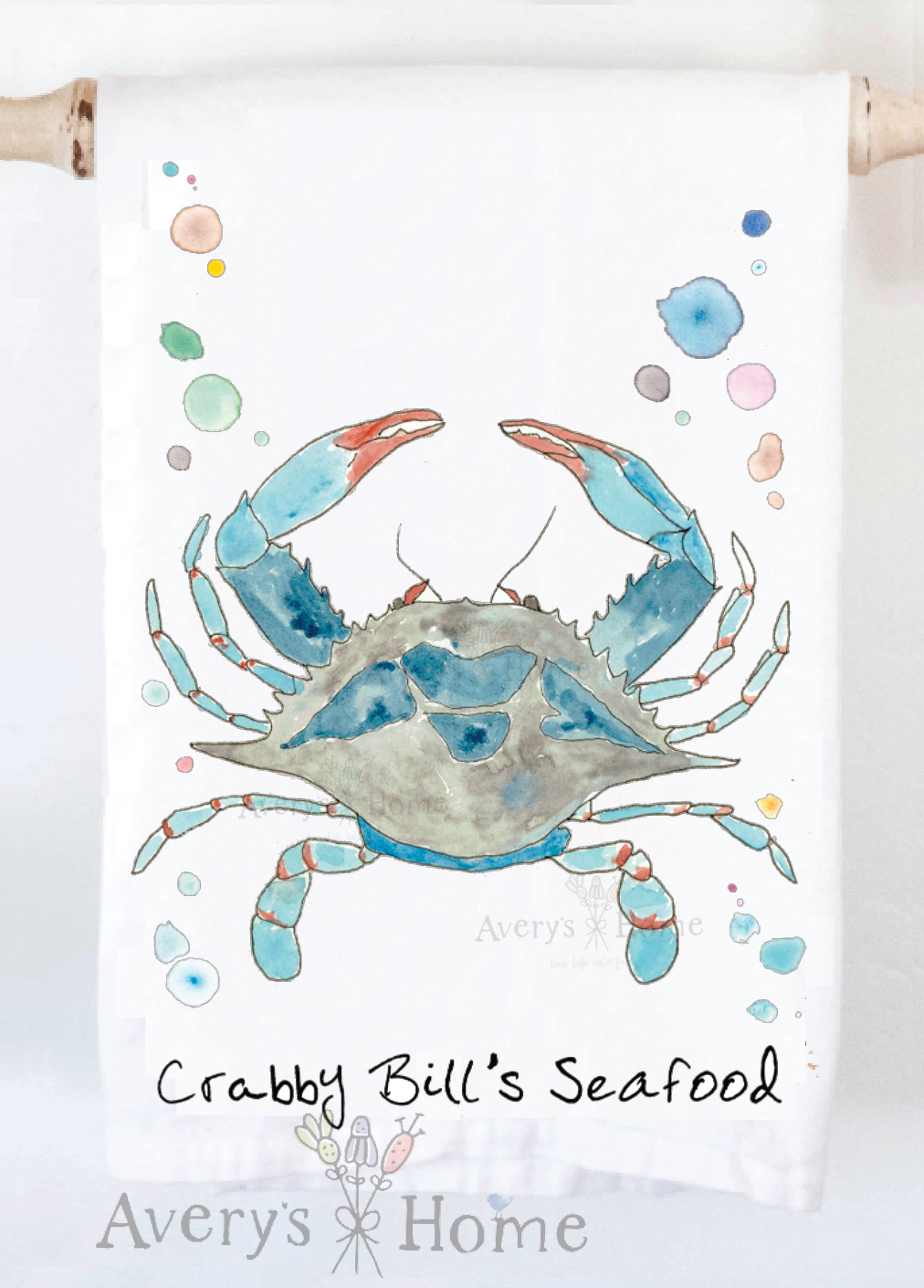 Avery's Home - Wholesale Tea Towel - Blue Crab Ocean Customizable Coastal Tea Towel4