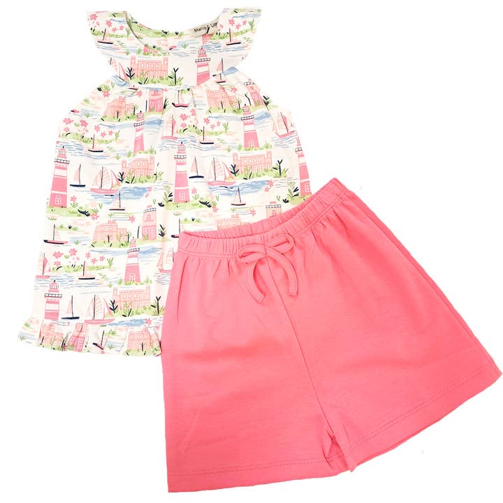 Conjunto corto de niña con estampado de la colección St Barts para venta al por mayor de Marco and Lizzy