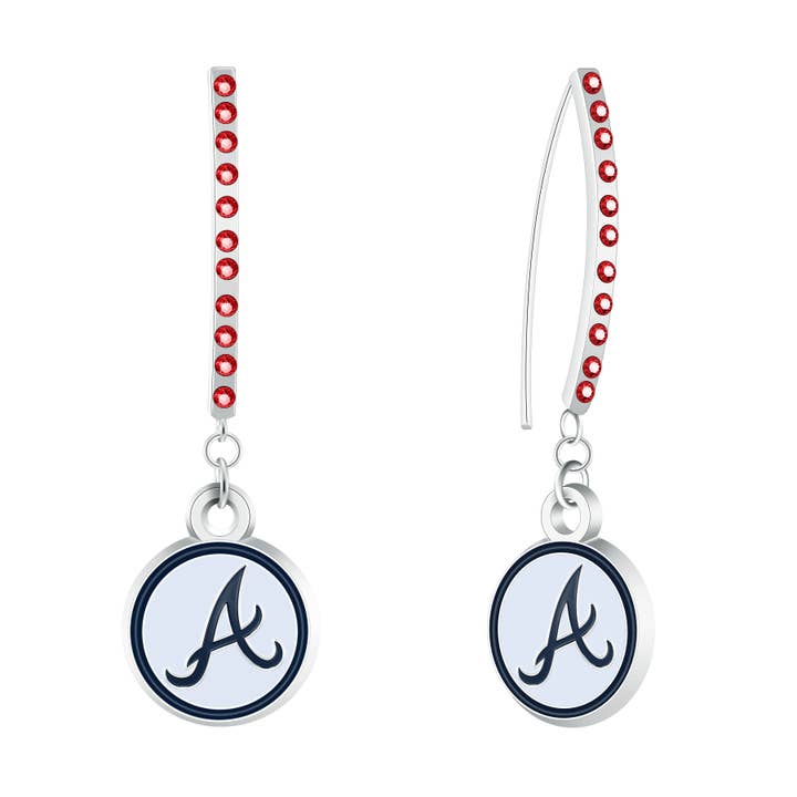 Boucles d'oreilles verticales en strass MLB Atlanta Braves pour la vente par Simran International