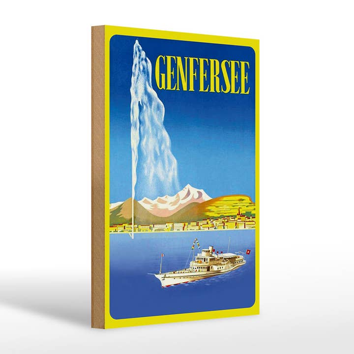Cartel de madera Viaje 20x30 cm Lago de Ginebra Barco de crucero Lago para venta al por mayor de Femer