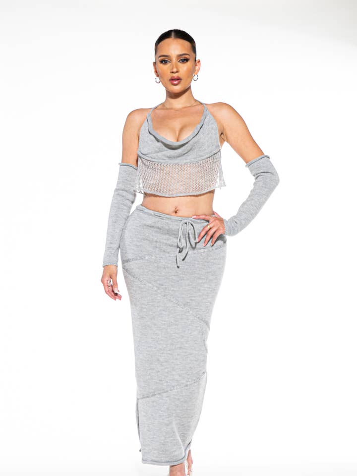 Knit Tube Top and Maxi Skirt Set with Arm Warmers for wholesale by Rehab Lab