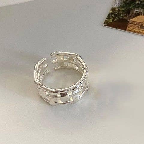 Gemscape UK – wholesale Band/Stackad Ring – Silver öppen pekfingerring bred ihålig flätad mode9