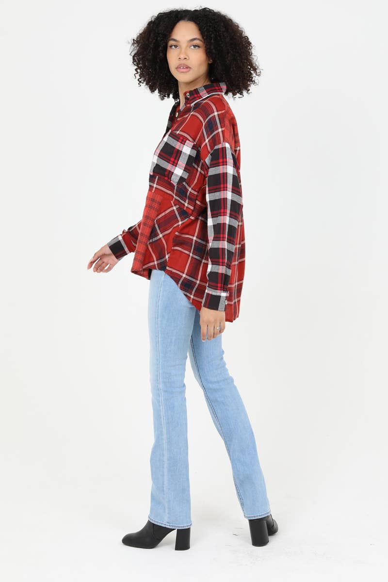 ANGIE - Vente Chemise à col boutonné – femme - C2013-SA57-RB40-SC36 CHEMISE À CARREAUX MIXTE À OURLET BAS2