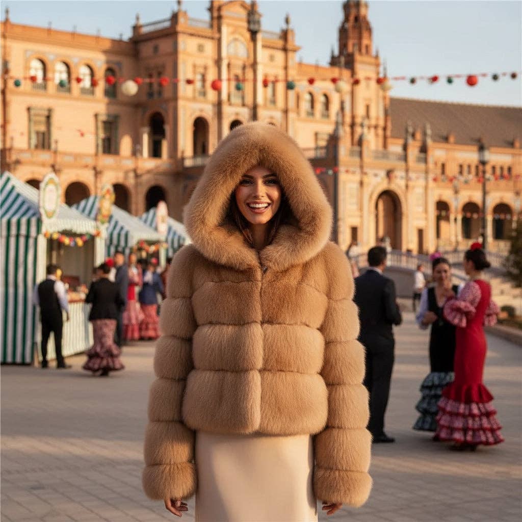 EMMA WU DESIGN – wholesale Fur/faux fur coat – Women's – EMMA WU SELECTION Short long-sleeve faux fur coat with hood3