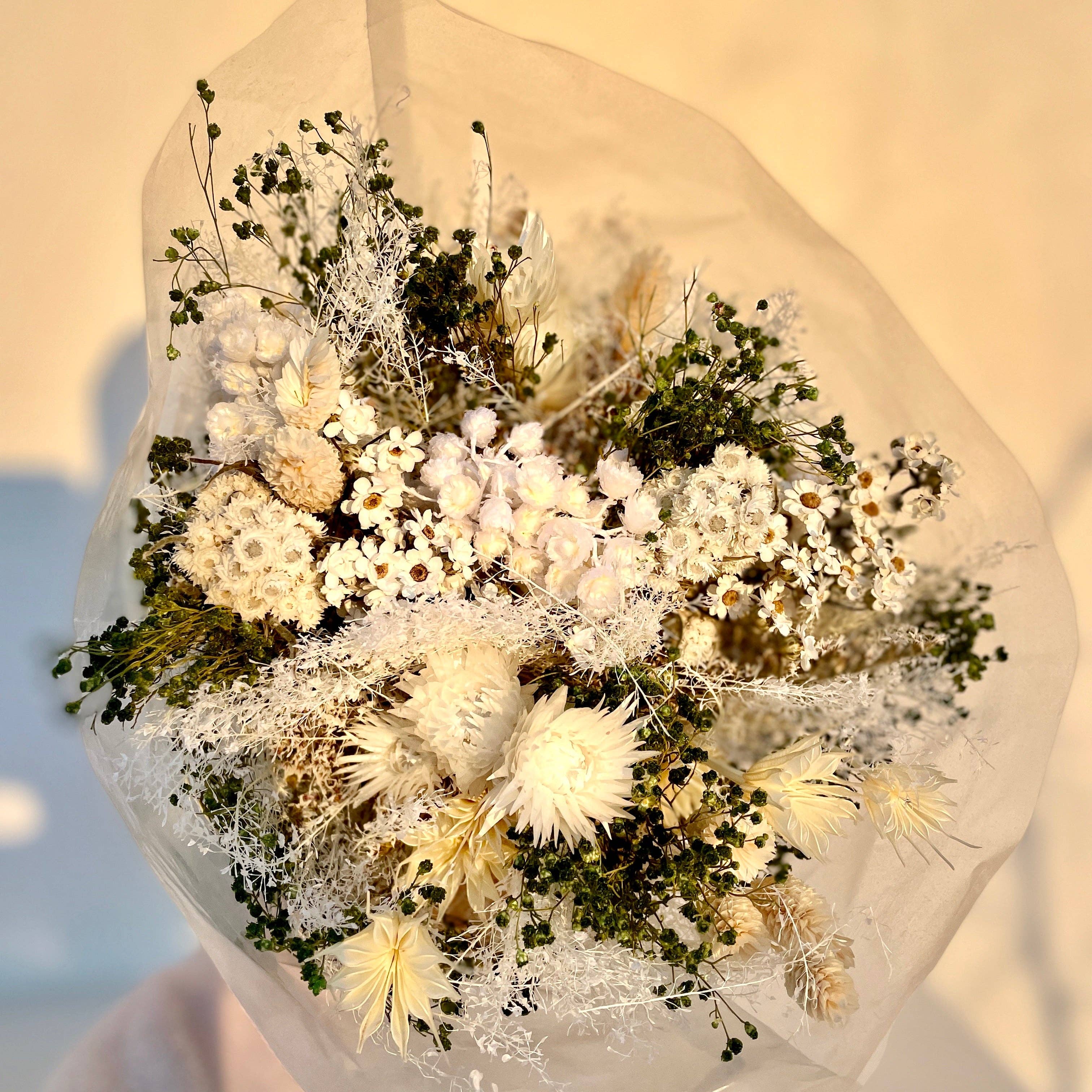 Wholesale BOUQUET OF DRIED FLOWERS BOHEMIA WHITE/GREEN per 2 units