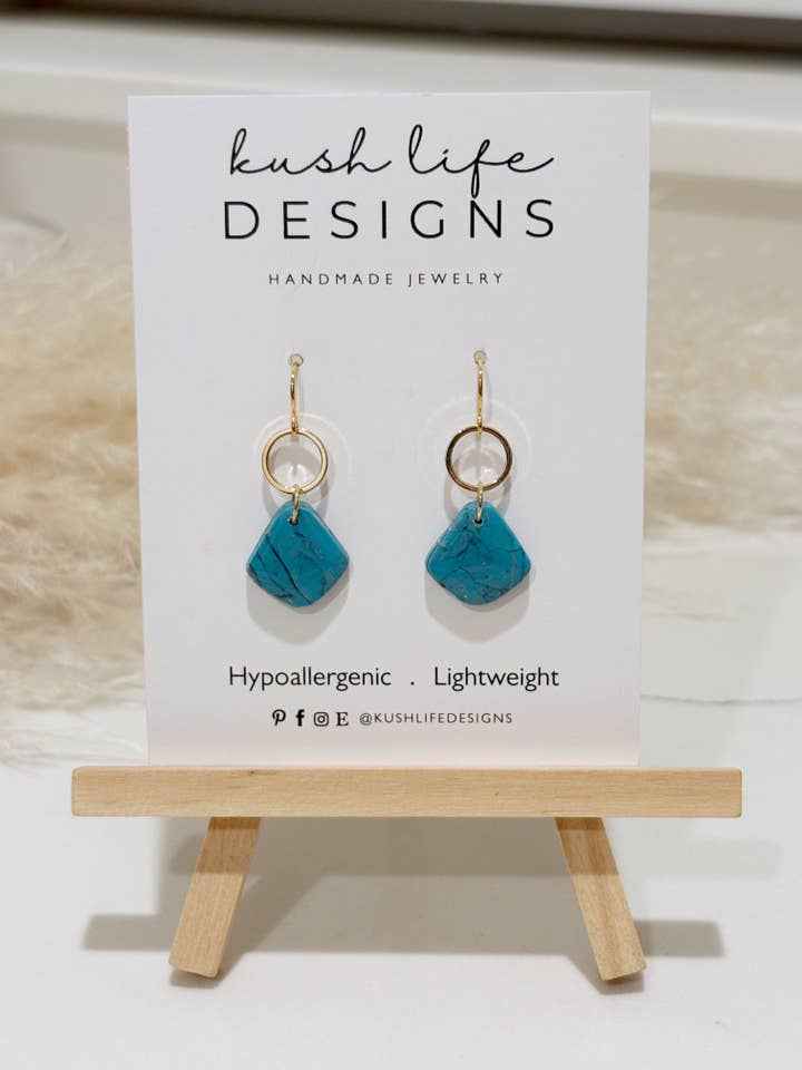 CLAY EARRINGS | Turquoise Charm Drop for wholesale by Kush Life Designs