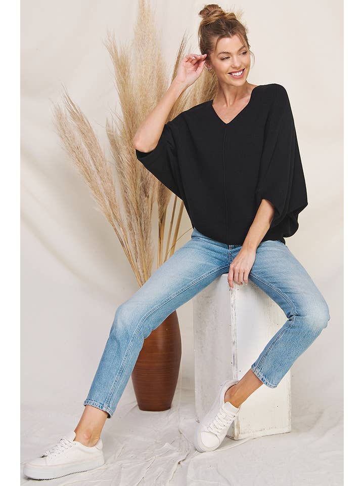 Allie Rose - Wholesale Knit Sweater - Women's - Elbow Sleeve Mixed Texture Sweater