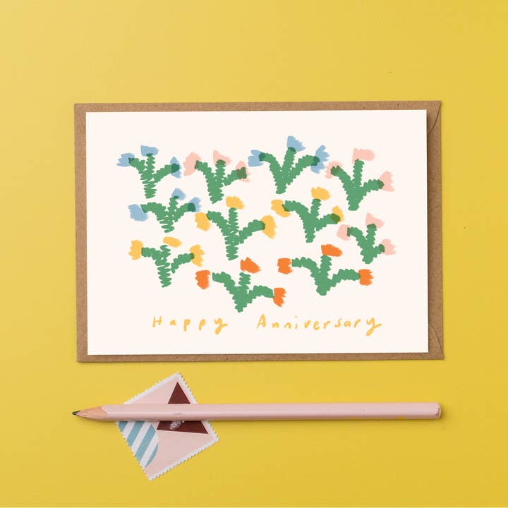 Tarjeta de aniversario de tulipanes feliz tarjeta floral de aniversario para venta al por mayor de Letterbox Lane