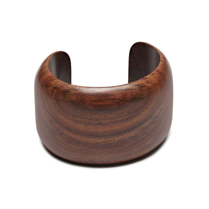Orlu Large Rounded Brown Wooden Cuff for wholesale by BRANCH JEWELLERY