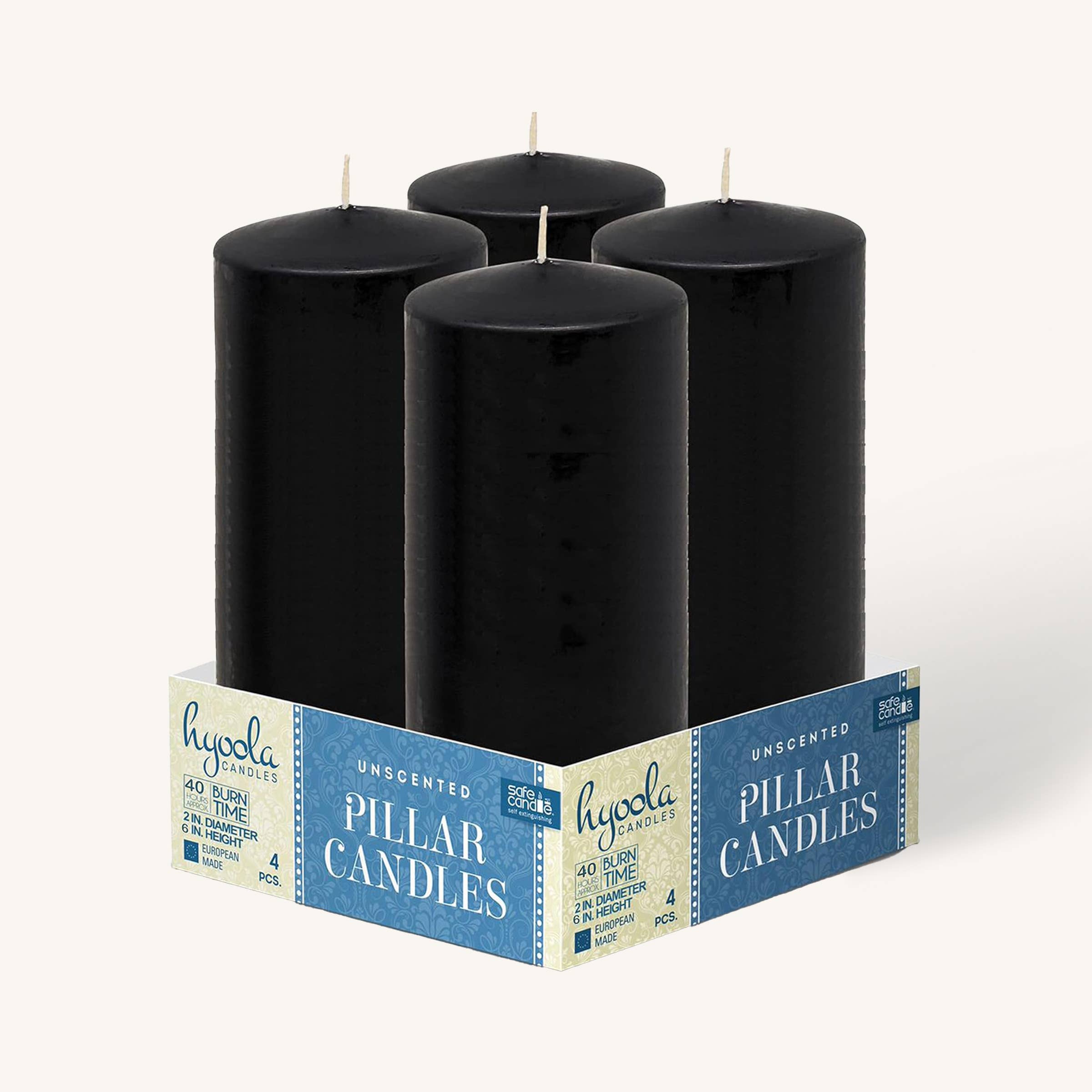 Hyoola Candles - Wholesale Pillar Candle - Black Pillar Candles - 2" x 8" - 4 Pack2