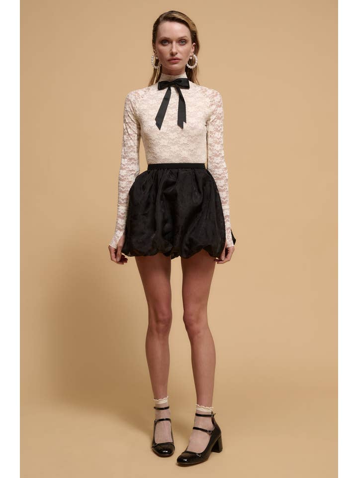 Black Floral Burnout Mesh Bubble Mini Skirt for wholesale on Faire