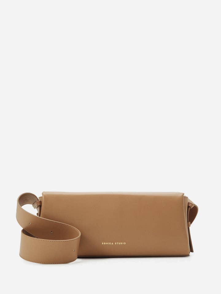 Sothéary Elongated Bag with Adjustable Shoulder Strap - Hazelnut Leather for wholesale by Sonika Studio