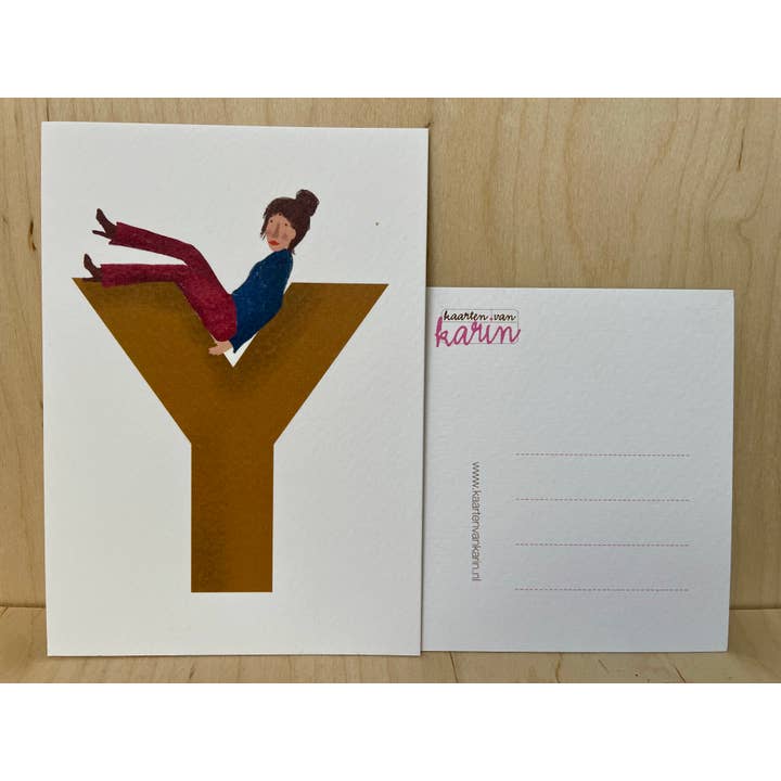 Postcard for a woman with the letter Y for wholesale by Kaarten van Karin