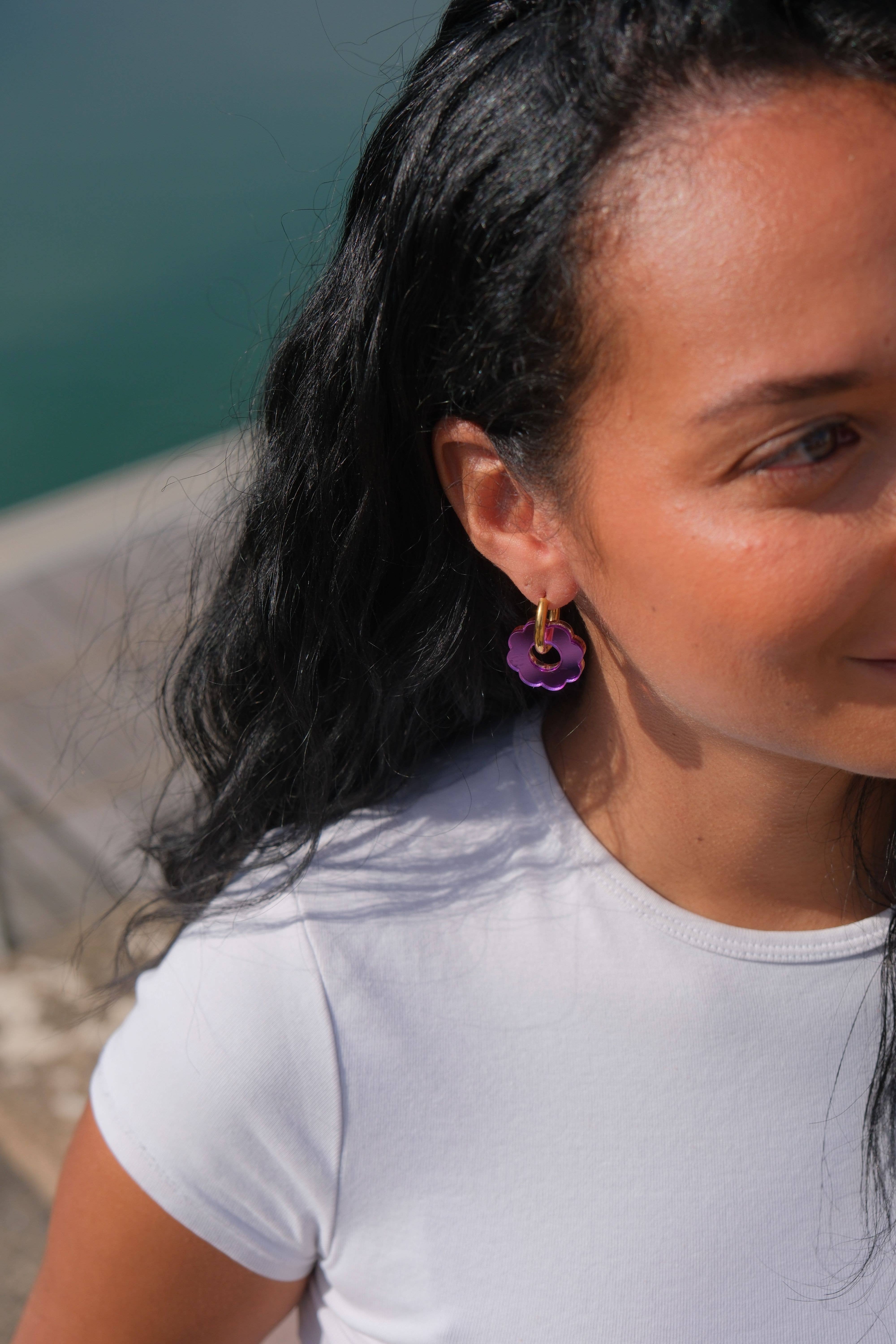 Studio Annette - Wholesale Hoop Earrings - Reversible Mirror Flower Hoop Earrings5