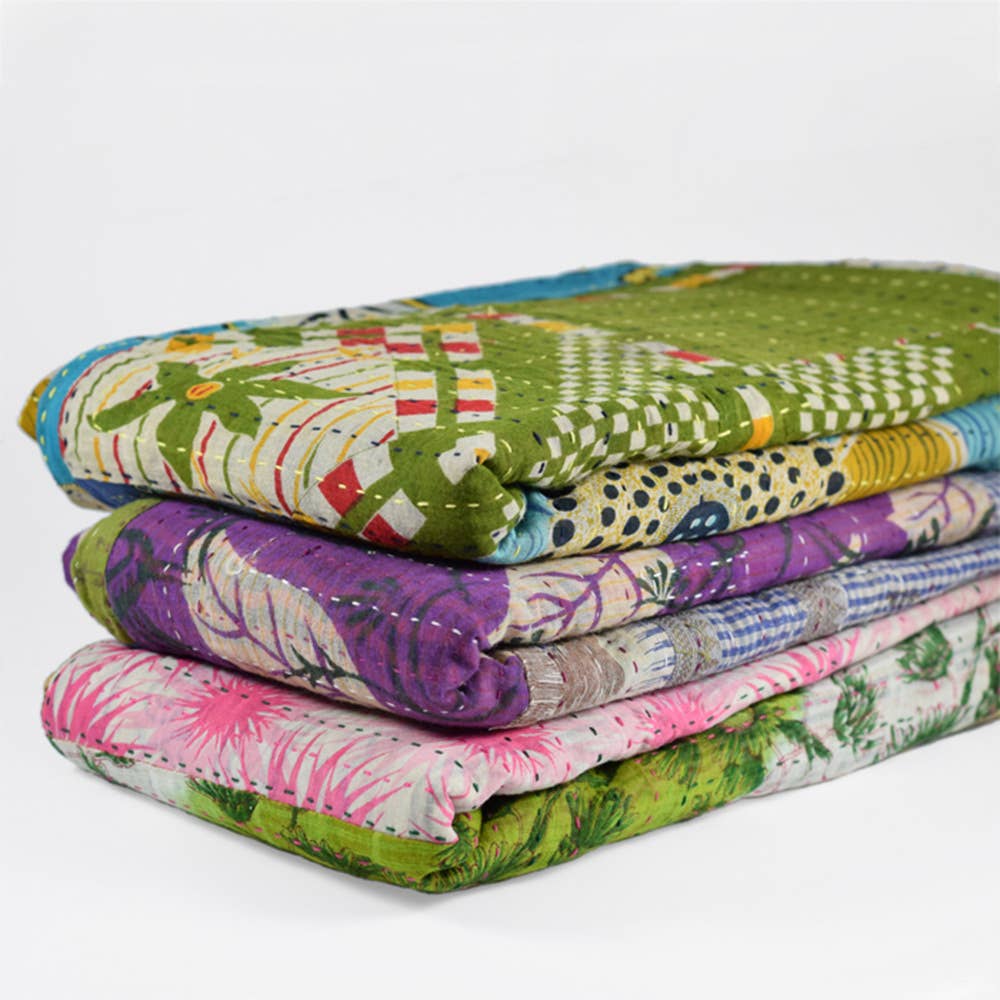SERRV International - Wholesale Throw Blanket - Kantha Patchwork Cool Square Throw1