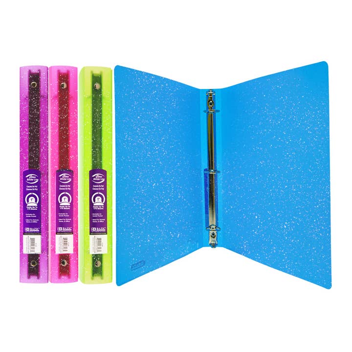 Carpeta de 3 anillas de poliéster con purpurina de 1 pulgada con bolsillo para venta al por mayor de Luna Office Supply - Everyday Essential