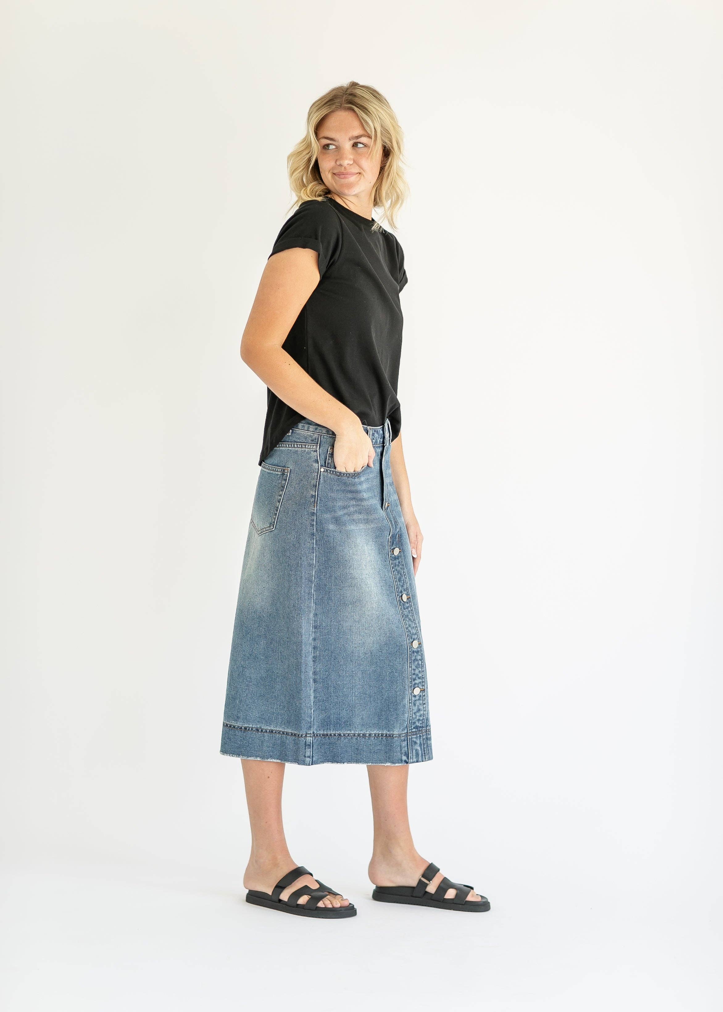 Inherit Clothing Company - Wholesale Skirt - Women's - Skylar Button Front Midi Denim Skirt9