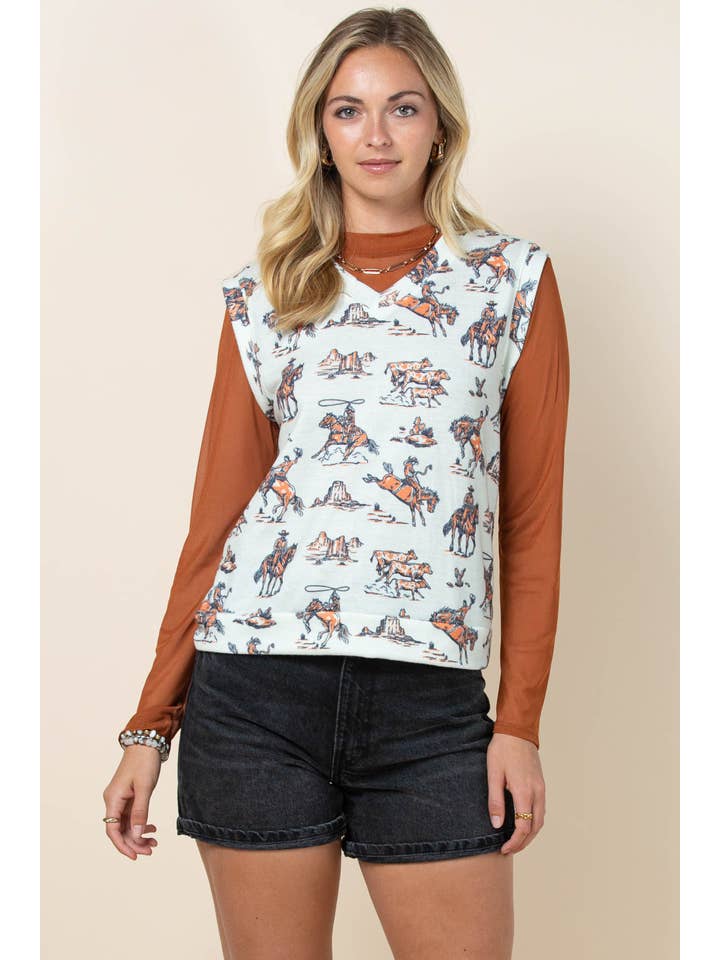 Cinnamon AV1230-CHASE SOLID SEMI SHEER MESH TOP for wholesale on Faire3