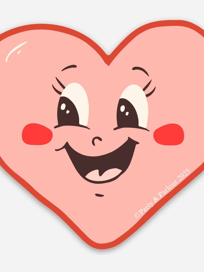Retro Happy Heart Premium Vinyl Sticker for wholesale by Party & Parlour