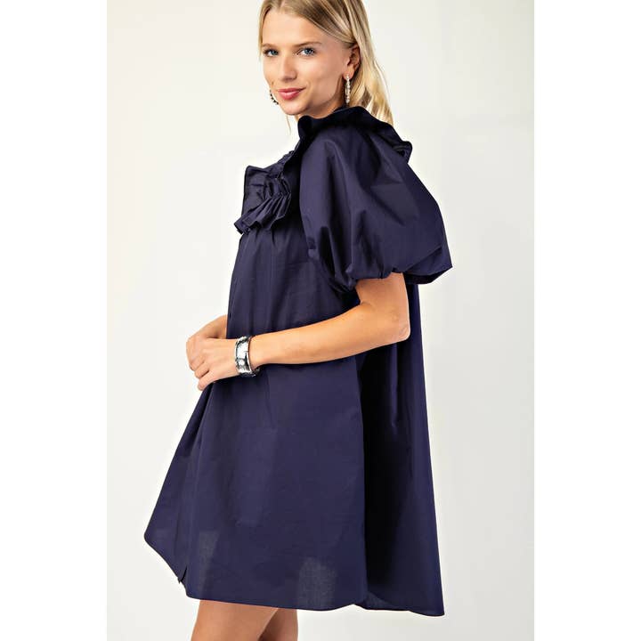 BNS - Wholesale Dress - Women's - Puff Sleeve Mini Dress w_Mandarin Collar n Ruffle13